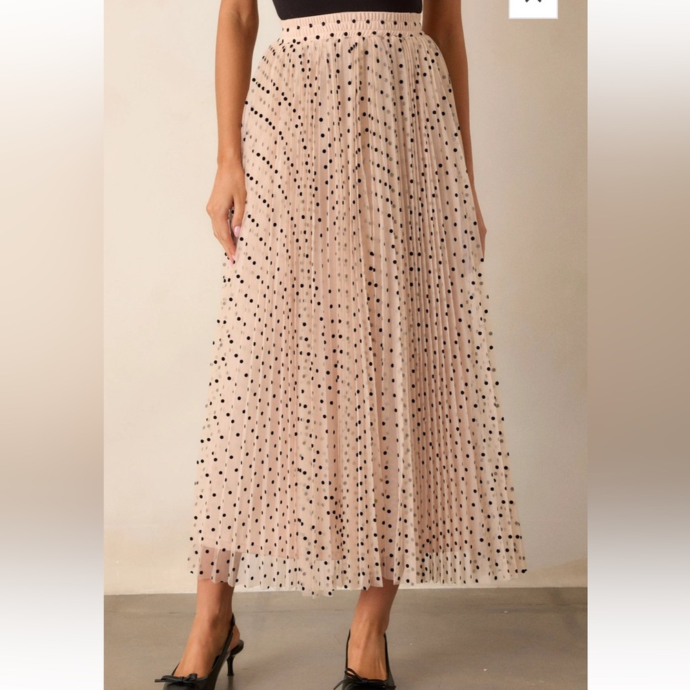 Red dress boutique - VINTAGE WAVE BEIGE TULLE POLKA DOT MAXI SKIRT - Picture 2 of 9